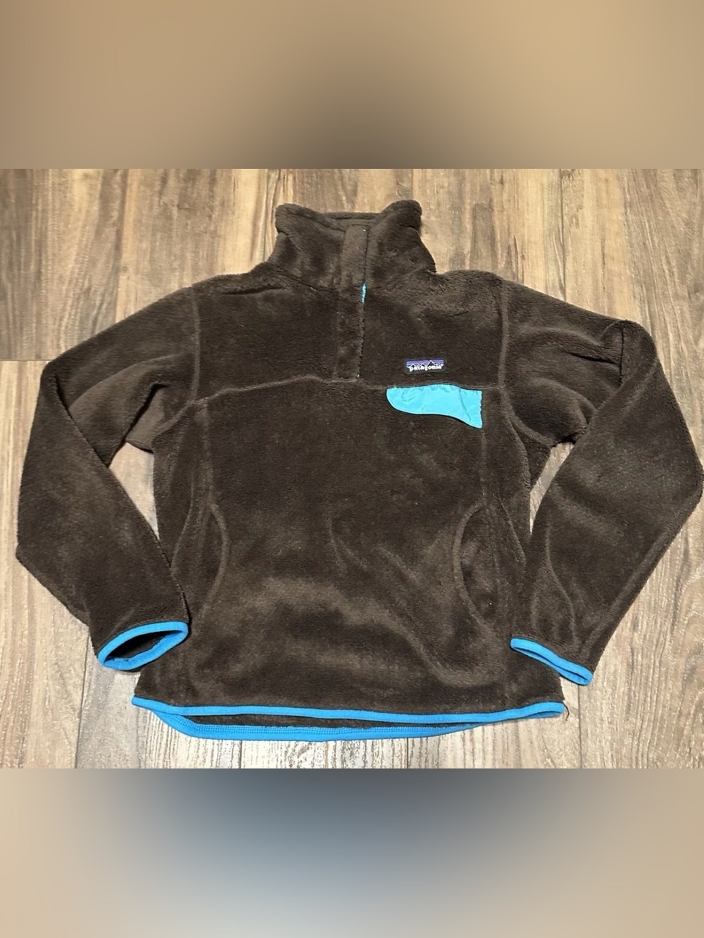 Patagonia Re-Tool Snap-T Fleece Pullover, Woman's S Brown, Teal Trim, Synchilla